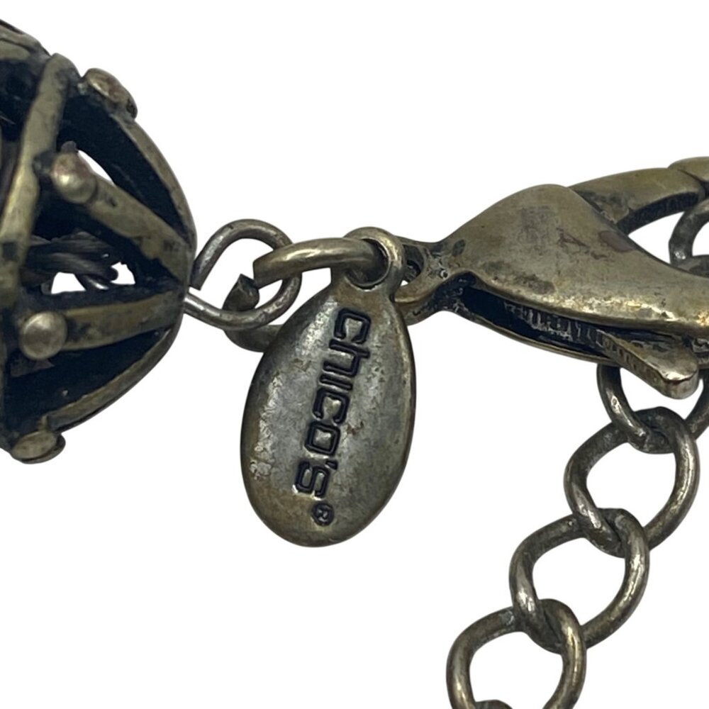 Chicos Signed Multi Strand Black Wood Bead Statement Necklace Rhinestone Boho - Picture 4 of 8